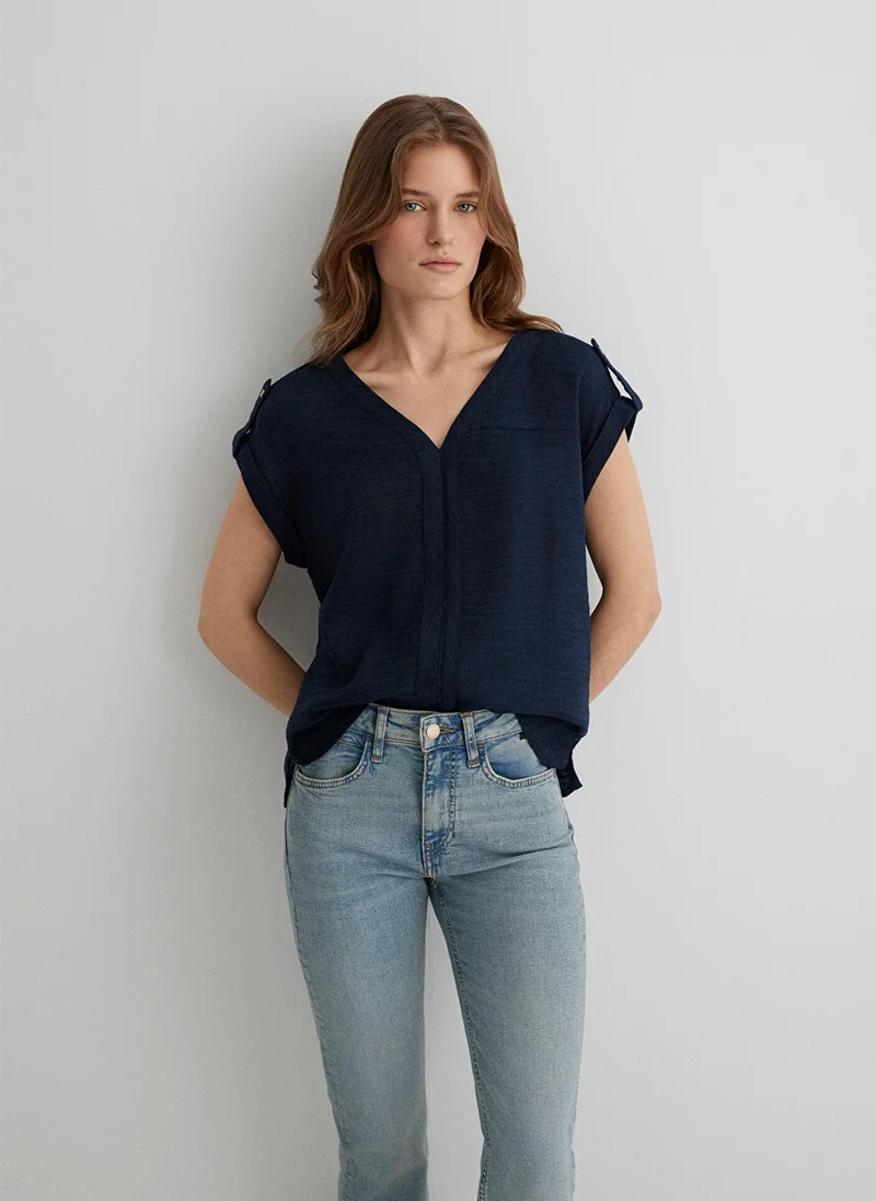MAVI V Neck Navy Blouse
