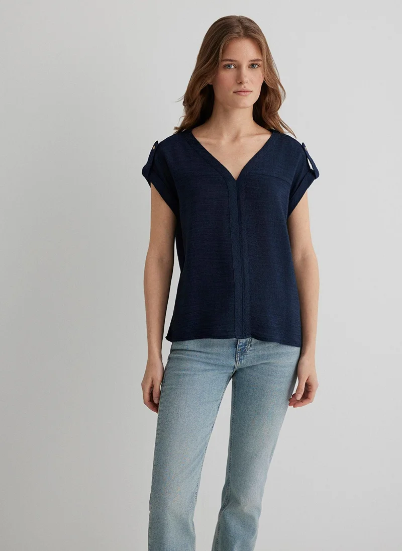 MAVI V Neck Navy Blouse