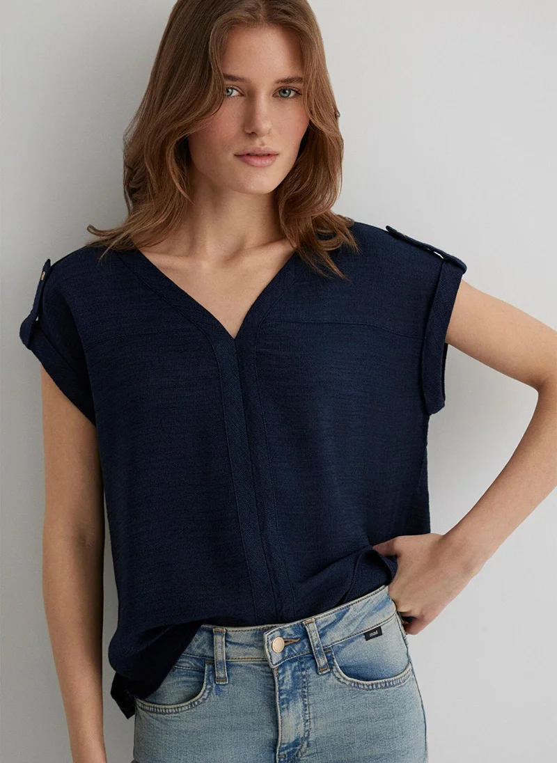 MAVI V Neck Navy Blouse