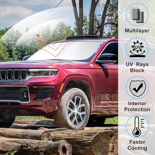 LHFLIVE Windshield Sun Shade Custom Fit 2021-2024 2025 Jeep Grand Cherokee L/Jeep Grand Cherokee SUV Accessories Front Window Sunshade Sun Visor Protector Blocks Rays - Image 4
