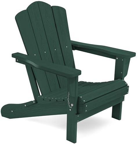 KINGYES Folding Adirondack Chair HDPE AllWeather Patio Chairs Wooden Textured Lawn Chair for Poolside Backyard Deck Fire Pit Green