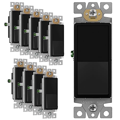 ENERLITES Decorator Paddle Rocker Light Switch, Gloss Finish, Single Pole, 3 Wire, Grounding Screw, Residential Grade,15A 120V/277V, UL Listed, 91150-BK-10PCS, Black (10 Pack) - Image 1