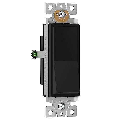 ENERLITES Decorator Paddle Rocker Light Switch, Gloss Finish, Single Pole, 3 Wire, Grounding Screw, Residential Grade,15A 120V/277V, UL Listed, 91150-BK-10PCS, Black (10 Pack) - Image 2