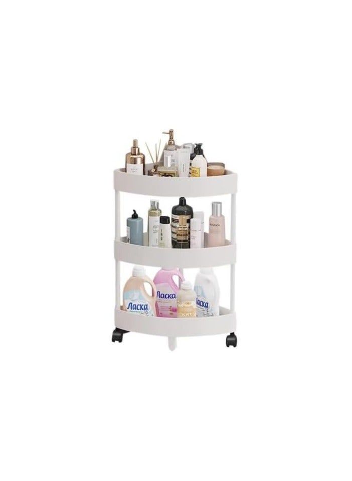 BLOOMING TIME Plastic Shelf Bathroom Corner Shelves,Corner Shower Caddy Shelves, Bathroom Shower Shelves Unit Cart with Wheel, Rust Proof Open Storage Cart for Bathroom, Kitchen 3-Tier-White - Image 1