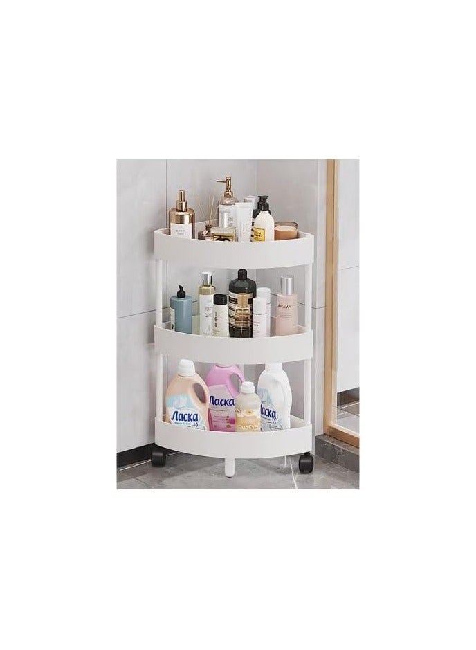 BLOOMING TIME Plastic Shelf Bathroom Corner Shelves,Corner Shower Caddy Shelves, Bathroom Shower Shelves Unit Cart with Wheel, Rust Proof Open Storage Cart for Bathroom, Kitchen 3-Tier-White - Image 2