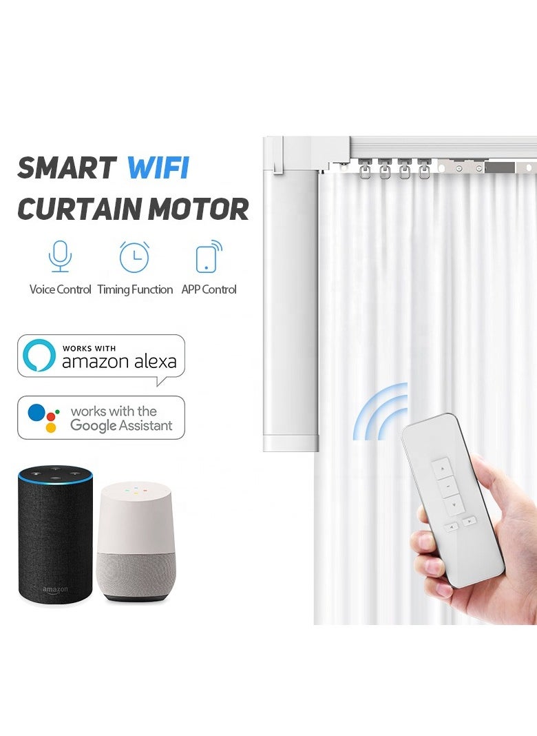 ELF SMART HOME - Smart Electric Curtain Motorized AT5810 – Adjustable Tracks (2.16m to 6.2m), Hassle-Free Installation, Customizable Automated Rail, App & Voice Control, Compatible with Alexa, Google, Siri - Image 1