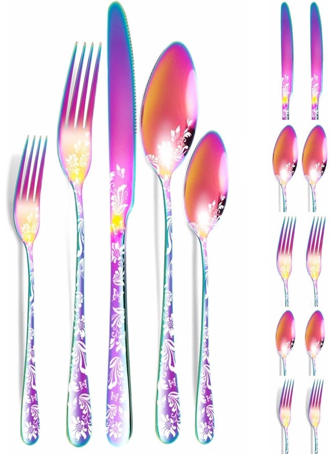 KESESU Silverware Set, KESESU 20 Pieces Stainless Steel Square Flatware Cutlery Set for 4, Modern Tableware Eating Utensils for Kitchen, Matte Finish, Dishwasher Safe – Rainbow (15, Rainbow) - Image 1