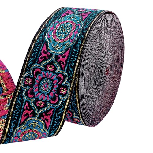 PH PandaHall 7 Yard Vintage Jacquard Ribbon 1 1/4 Inch Emobridered Woven Ribbon Floral Fabric Trim Fringe Boho Persian Tape for Eid Mubarak Ramadan Sewing Clothing Bag Embellishment Decorations - Image 1