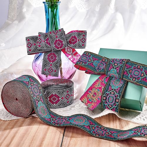 PH PandaHall 7 Yard Vintage Jacquard Ribbon 1 1/4 Inch Emobridered Woven Ribbon Floral Fabric Trim Fringe Boho Persian Tape for Eid Mubarak Ramadan Sewing Clothing Bag Embellishment Decorations - Image 3