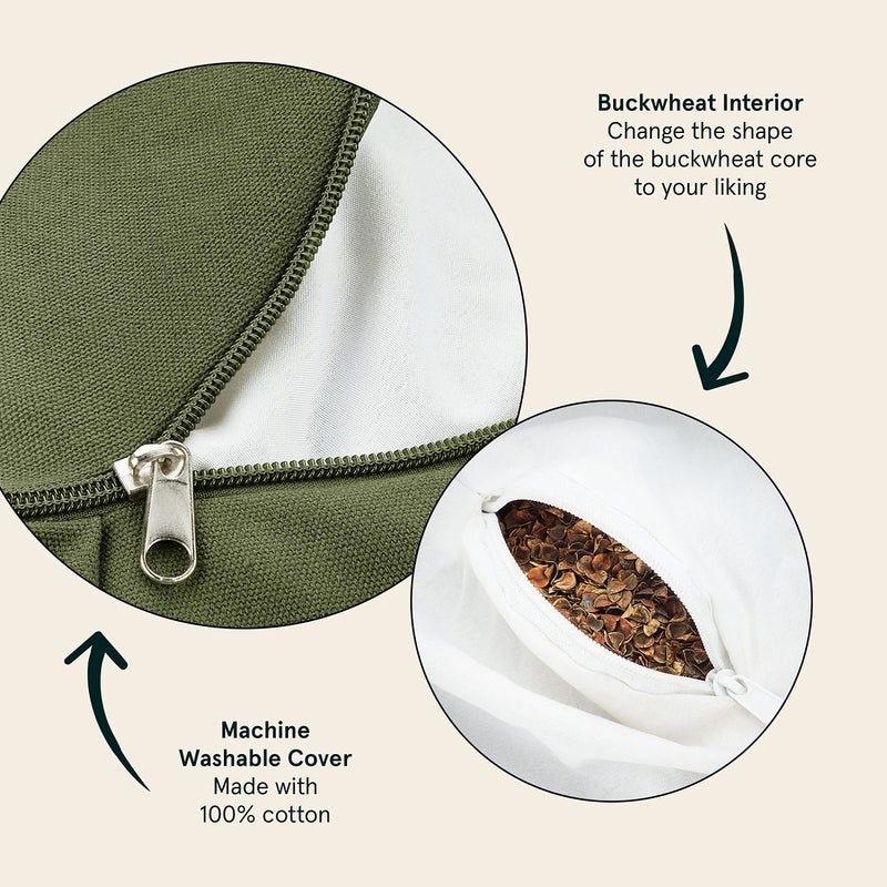 Retrospec Sedona Zafu Meditation Cushion with Buckwheat Hull Fill - Adjustable Yoga & Pilates Equipment Support - 17in Crescent Cotton Cover - Image 2