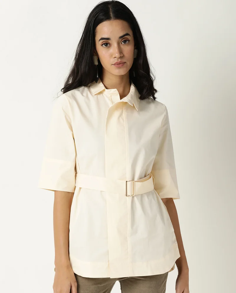 Rareism Women's Fit And Flare Solid Shirt With Concealed Placket