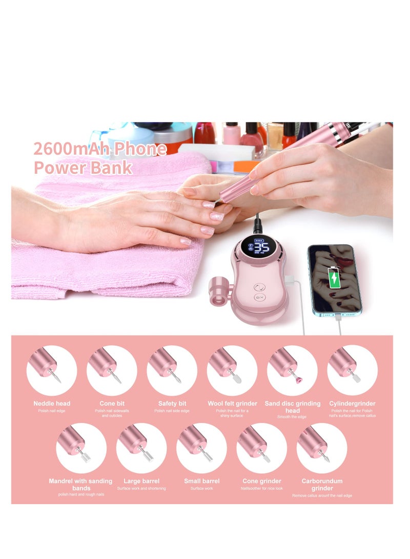 KASTWAVE Rechargeable Nail Drill Electric Nail File,Professional 35000RPM Nail Drills for Acrylic Nails, Manicure Pedicure Polishing with 11Pcs Nail Drill Bits and Sanding Bands for Home and Salon Use - Image 2