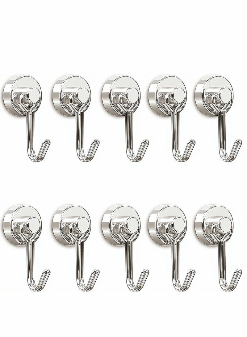 Magnetic Hooks Pack of 10 Silver Heavy Duty Strong Magnet Hook with Rust Proof for Indoor Outdoor Hanging Refrigerator Grill Kitchen Key Holder Locker Classroom  - Image 1