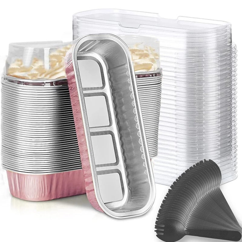 Mini Loaf Baking Pans with Lids and Spoons 50 Pack 68oz Rectangle Aluminum Foil Baking Pans Tins Containers  Cupcake Containers Wrappers Cheesecake Creme Brulee Ramekins