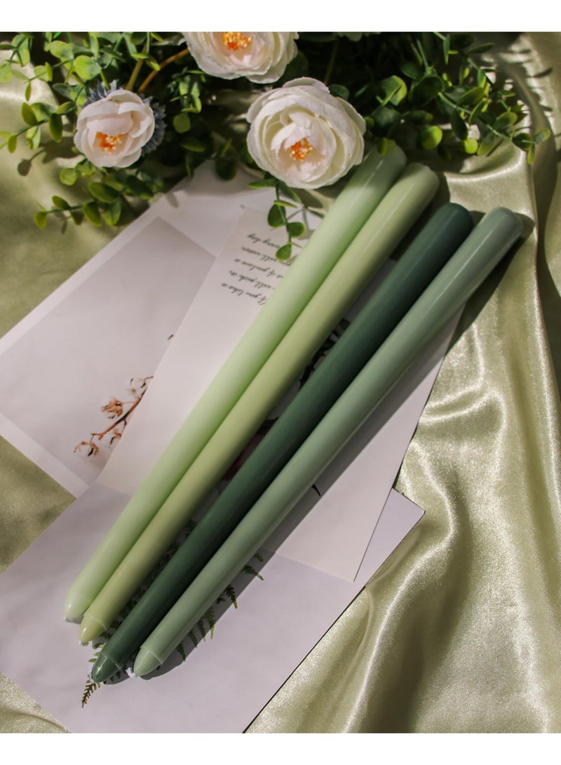 Taper Candles 10 Inch Green Set of 12 Unscented, Dripless, Smokeless Long Tall Tapered Candlesticks Wedding Home Decor Dinner Natural Color Series - Image 2