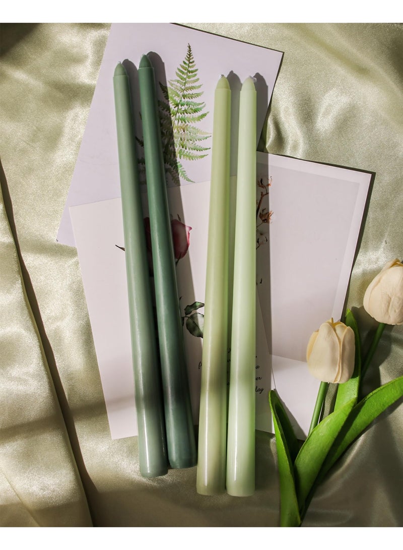 Taper Candles 10 Inch Green Set of 12 Unscented, Dripless, Smokeless Long Tall Tapered Candlesticks Wedding Home Decor Dinner Natural Color Series - Image 4