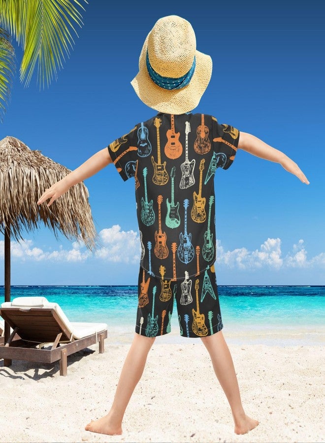visesunny Toddler Boys 2 Piece Outfit Button Down Shirt and Short Sets Cool Style Guitar Boy Summer Outfits for Children Kids Infant Baby 3T - Image 3