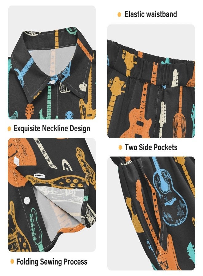 visesunny Toddler Boys 2 Piece Outfit Button Down Shirt and Short Sets Cool Style Guitar Boy Summer Outfits for Children Kids Infant Baby 3T - Image 5