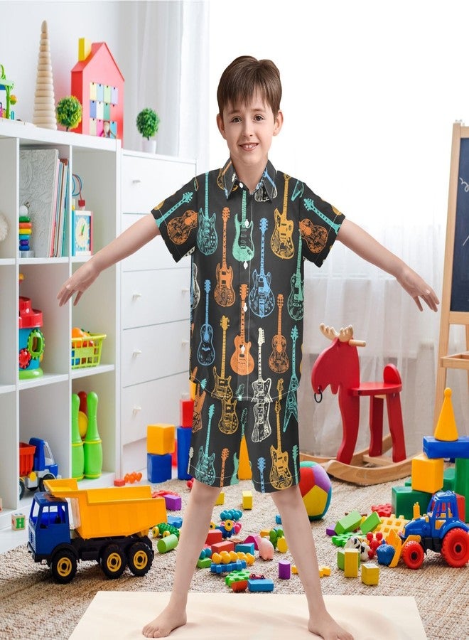 visesunny Toddler Boys 2 Piece Outfit Button Down Shirt and Short Sets Cool Style Guitar Boy Summer Outfits for Children Kids Infant Baby 3T - Image 2