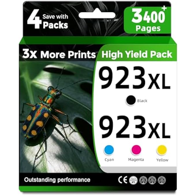 923E 923XL INK CARTRIDGES COMBO PACK COMPATIBLE FOR HP 8130E 8135E PRINTER FOR HP 923 XL BLACK COLOR HP923 OFFICEJET PRO 8138E 8139E 8125E 8122E 8120 8130 8124E BLACK CYAN MAGENTA YELLOW,4-PACK