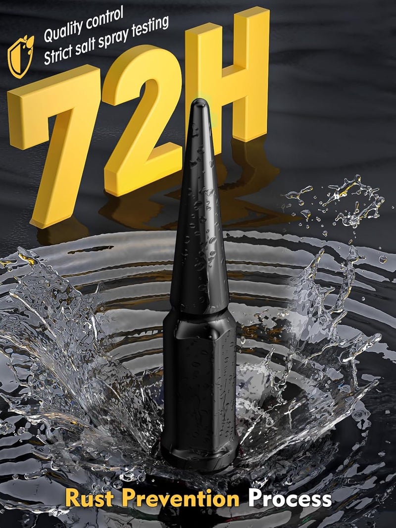MIKKUPPA صواميل سبايك MIKKUPPA M14x2.0 - 32 قطعة صواميل سبايك باللون الأسود الكروم مع مفتاح تركيب - Image 3