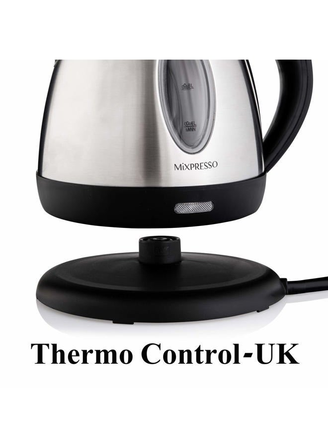 Mixpresso غلاية كهربائية من الفولاذ المقاوم للصدأ، وعاء بدون سلك سعة 1.2 لتر، غلاية ماء كهربائية محمولة، وعاء غليان قوي 1500 واط، غلاية ماء، غلاية شاي كهربائية مع حماية من الغليان الجاف - Image 3