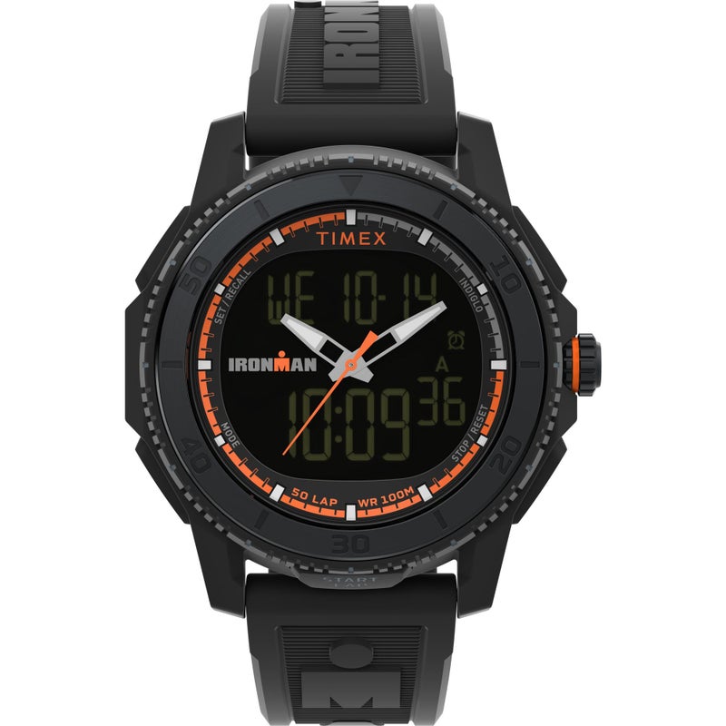 TIMEX ساعة تيمكس للرجال آيرون مان ترياثلون أدرينالين أنادجي 46 مم بحزام أسود عرض رقمي بقرص عرض سلبي علبة سوداء - Image 2
