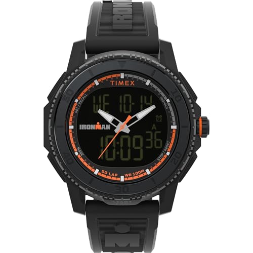 TIMEX ساعة تيمكس للرجال آيرون مان ترياثلون أدرينالين أنادجي 46 مم بحزام أسود عرض رقمي بقرص عرض سلبي علبة سوداء - Image 1