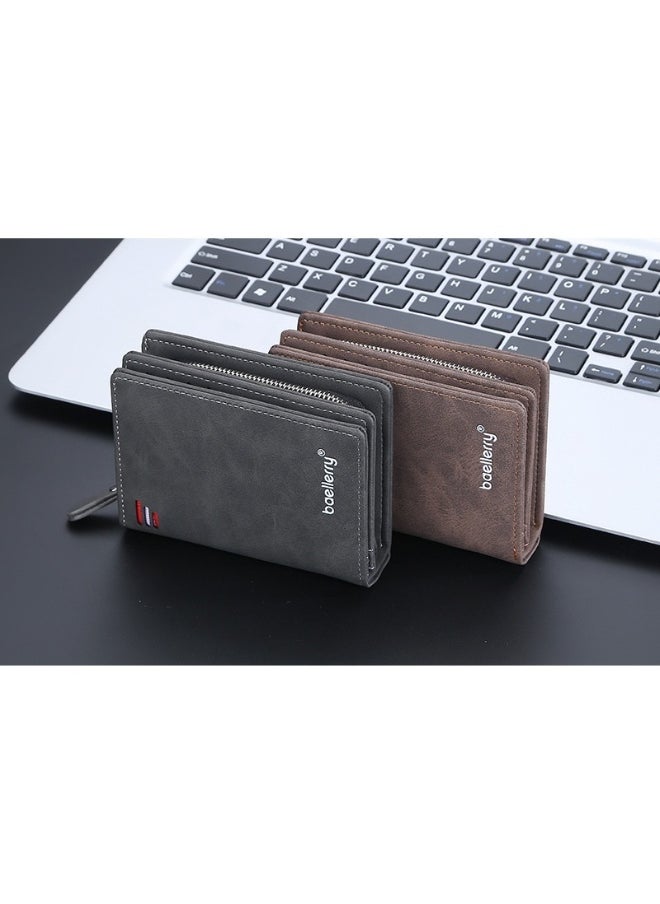 baellerry Men's Short Wallet Euro-American Multi-card Coin Wallet Zipper Strap Abrasive Leather Money Clip  - Image 3