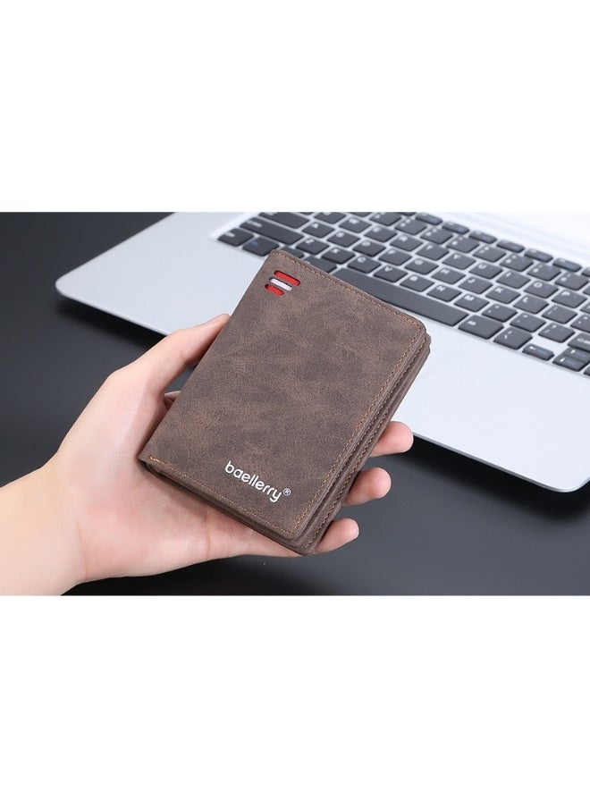 baellerry Men's Short Wallet Euro-American Multi-card Coin Wallet Zipper Strap Abrasive Leather Money Clip  - Image 2