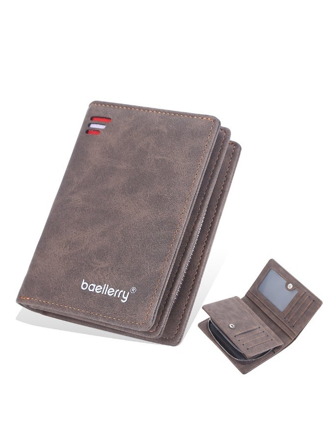 baellerry Men's Short Wallet Euro-American Multi-card Coin Wallet Zipper Strap Abrasive Leather Money Clip  - Image 1