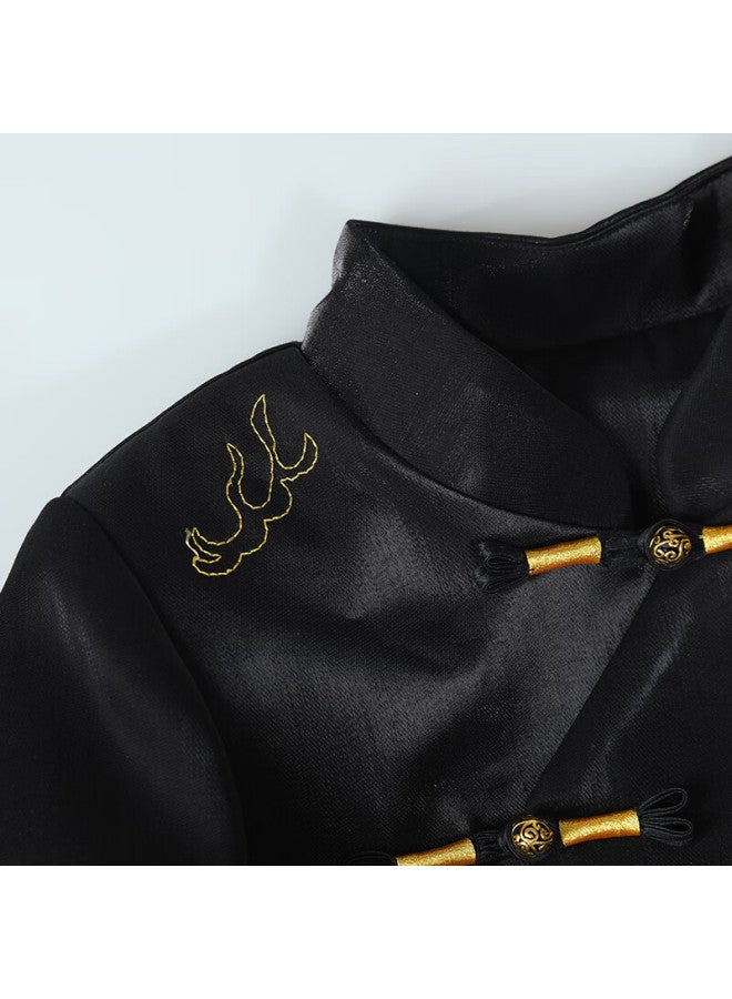 Luobobeibei Boys' Tang Suit New Chinese Style Embroidered Hanfu Children's Ceremony Host New Year Outfit Black Two-piece Set Size 130 - Image 5