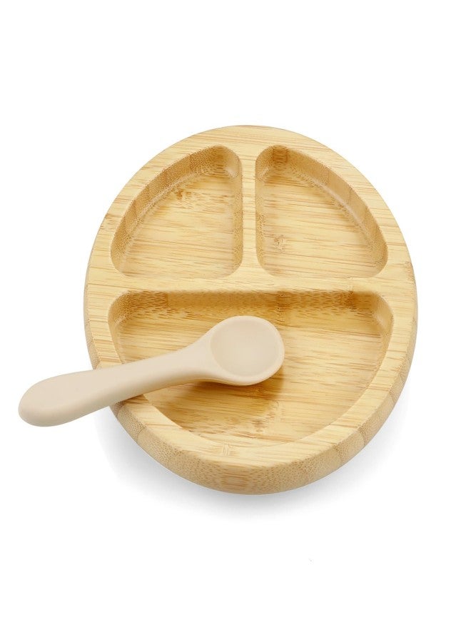 PandaEar Bamboo Suction Plate, Wooden Baby Plates with Silicone Spoons for Toddlers & Kids, Divided Non-Slip Wooden Plate Feeding Supplies - Image 1