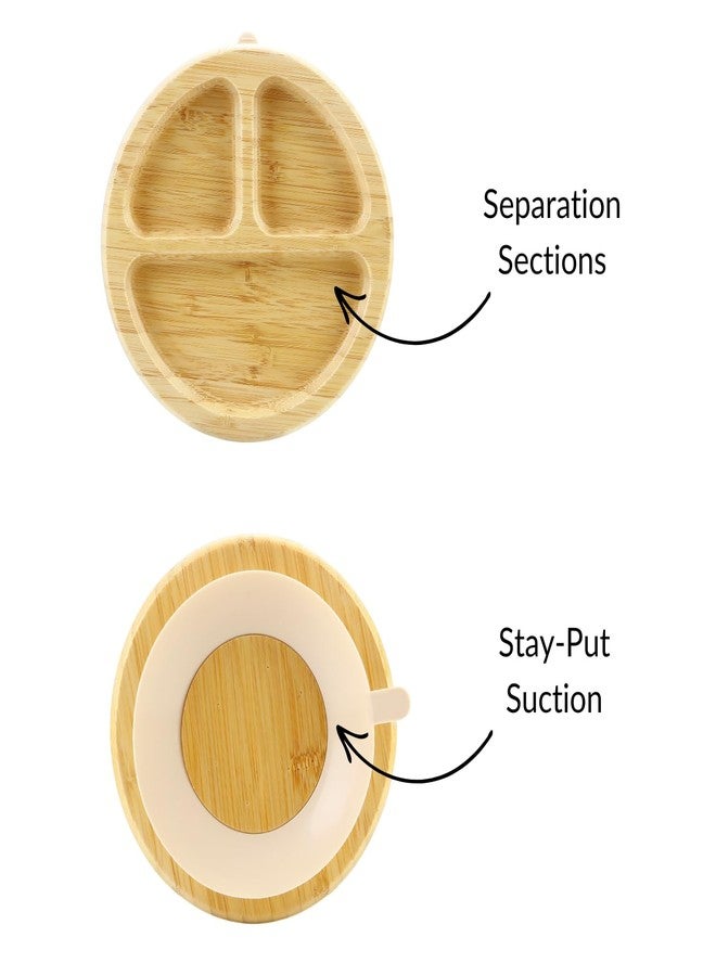 PandaEar Bamboo Suction Plate, Wooden Baby Plates with Silicone Spoons for Toddlers & Kids, Divided Non-Slip Wooden Plate Feeding Supplies - Image 4