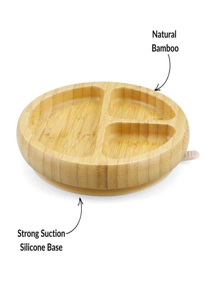 PandaEar Bamboo Suction Plate, Wooden Baby Plates with Silicone Spoons for Toddlers & Kids, Divided Non-Slip Wooden Plate Feeding Supplies - Image 3