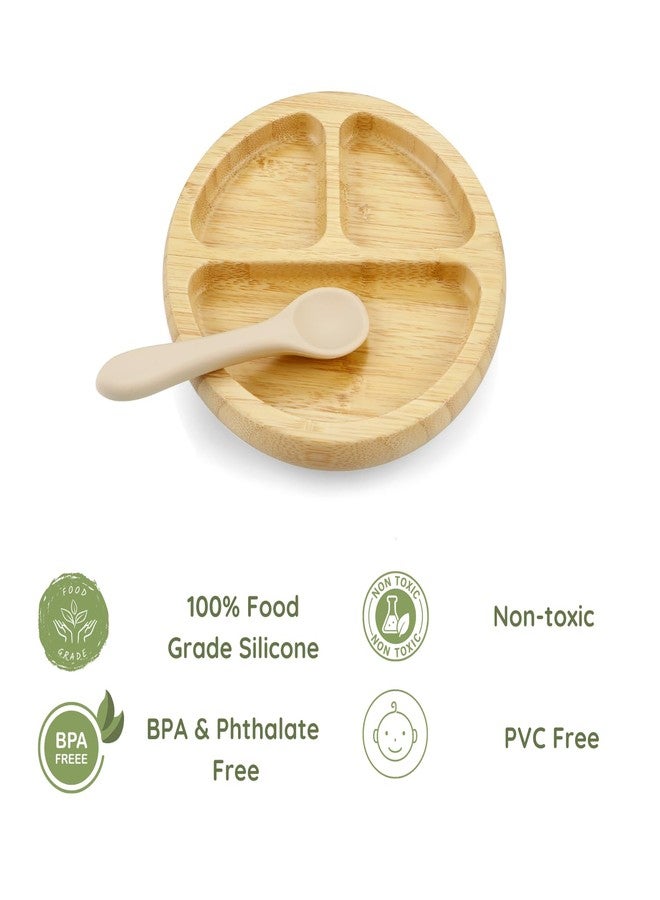 PandaEar Bamboo Suction Plate, Wooden Baby Plates with Silicone Spoons for Toddlers & Kids, Divided Non-Slip Wooden Plate Feeding Supplies - Image 2