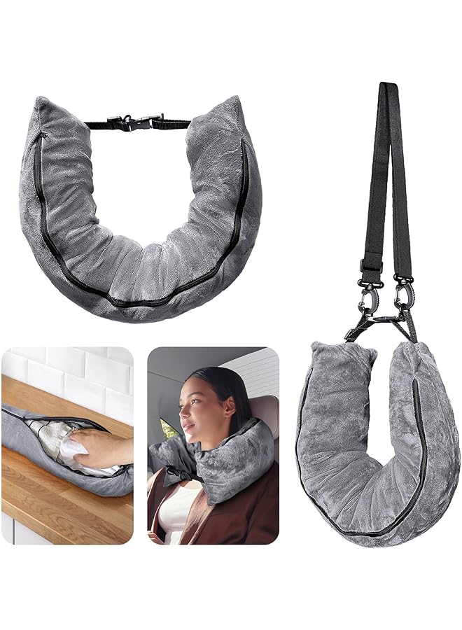 The Bros Stuffable Travel Pillow for Extra Luggage, Velvet Travel Neck Pillow Storage Bag with Adjustable Neck Size, Fits About 6 T-Shirts Travel Essentials Multifunctional Sleeping Rest Cushion - Image 1