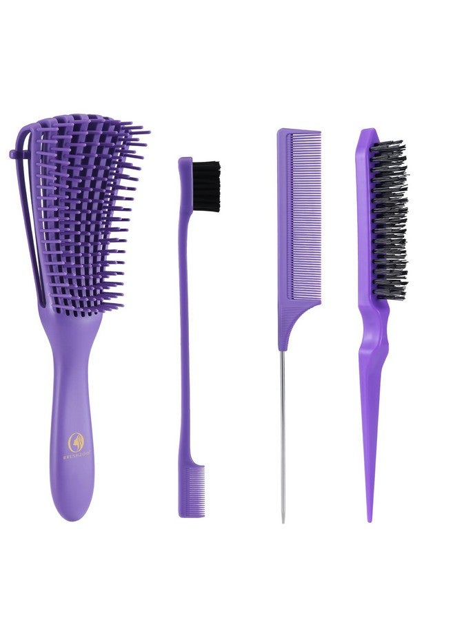 او بروشزوو فرشاة شعر من براشزو مع مجموعة مشط لتصفيف الشعر وفك تشابك الشعر للنساء والرجال والأطفال، مجموعة فرشاة شعر مجعدة مع فرشاة لفك تشابك الشعر، فرشاة شعر مشط ذيل الفئران (أرجواني) - Image 1