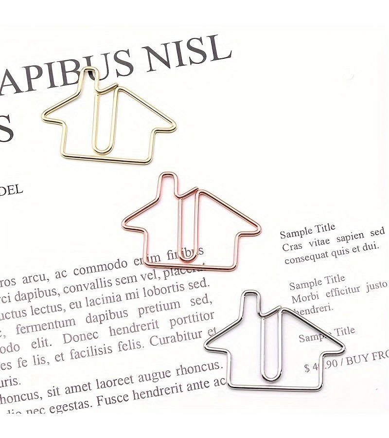 A Set Of 30 Rose Golden Iron Paper Clips House Shape For Organizing Office Documents Student Papers And Colorful Files - Image 5