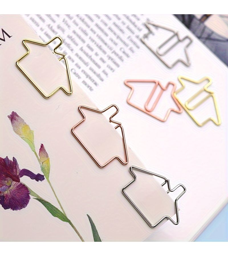 A Set Of 30 Rose Golden Iron Paper Clips House Shape For Organizing Office Documents Student Papers And Colorful Files - Image 3