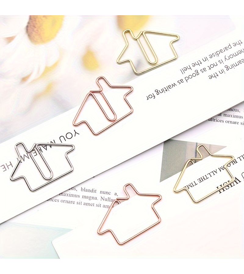 A Set Of 30 Rose Golden Iron Paper Clips House Shape For Organizing Office Documents Student Papers And Colorful Files - Image 4