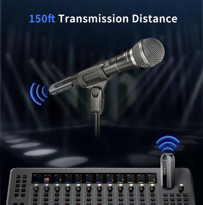 KYXAIN Wireless Microphone Transmitter Receiver 2.4GHz, Wireless Microphone Adapter Rechargeable XLR Transmitter Receiver for Mixer PA Speaker DSLR Camera, 48V Phantom Power for Condenser Mic - Image 4