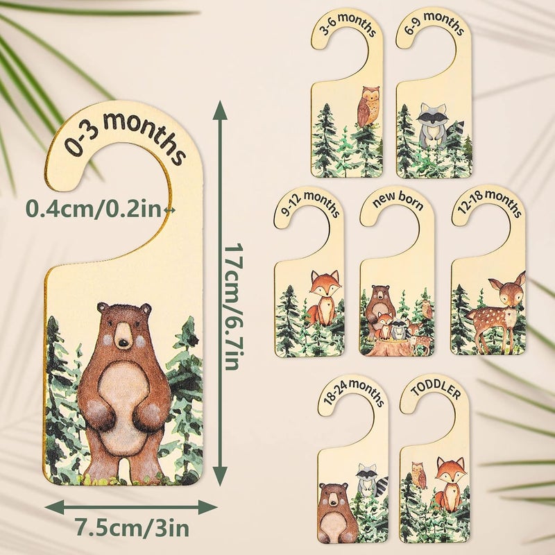 Whaline 8Pcs Woodland Design Hanging Wooden Baby Closet Size Dividers and Organizer  Newborn to 24 Months  Thicken Wardrobe Organizer for Home Nursery Clothes Decor - Image 3
