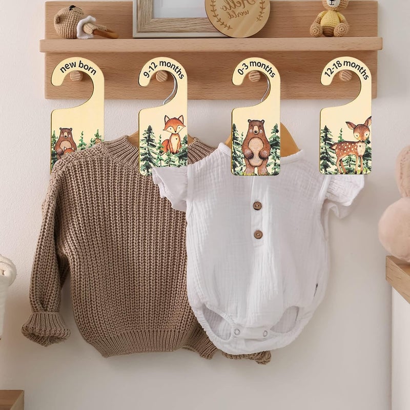Whaline 8Pcs Woodland Design Hanging Wooden Baby Closet Size Dividers and Organizer  Newborn to 24 Months  Thicken Wardrobe Organizer for Home Nursery Clothes Decor - Image 5
