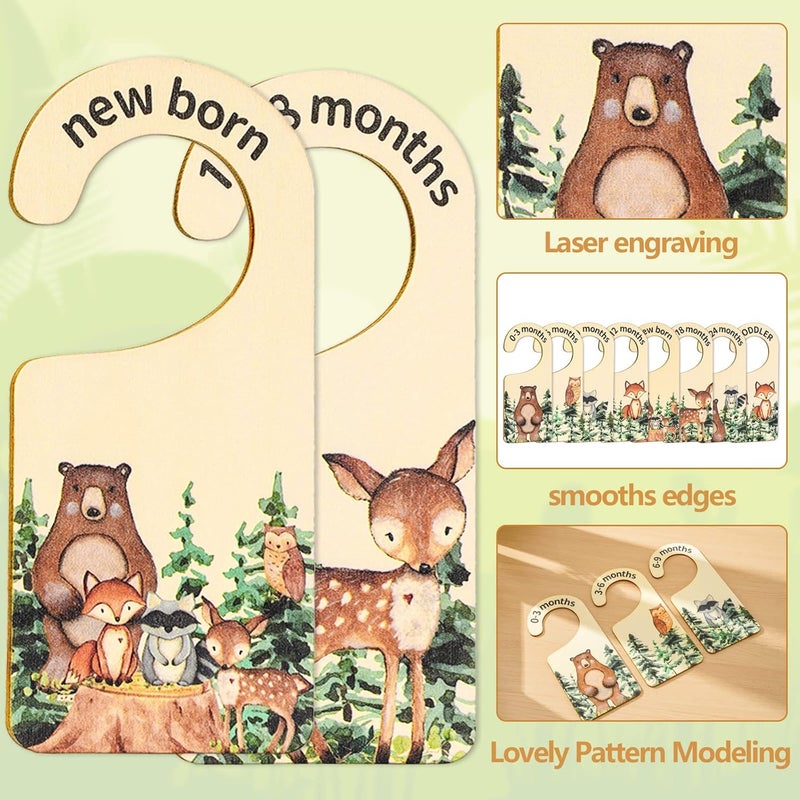 Whaline 8Pcs Woodland Design Hanging Wooden Baby Closet Size Dividers and Organizer  Newborn to 24 Months  Thicken Wardrobe Organizer for Home Nursery Clothes Decor - Image 4