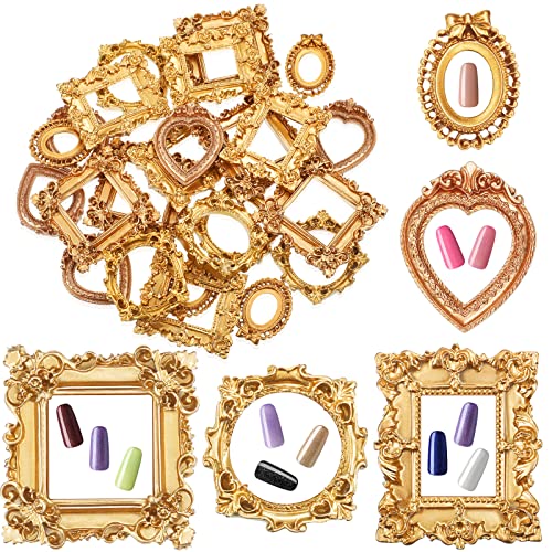 Vicenpal 25 Pcs Vintage Mini Picture Frames Baroque Antique Small Resin Jewelry Display Table Frame for Christmas DIY Photo Holiday Party Decoration (Gold) - Image 1