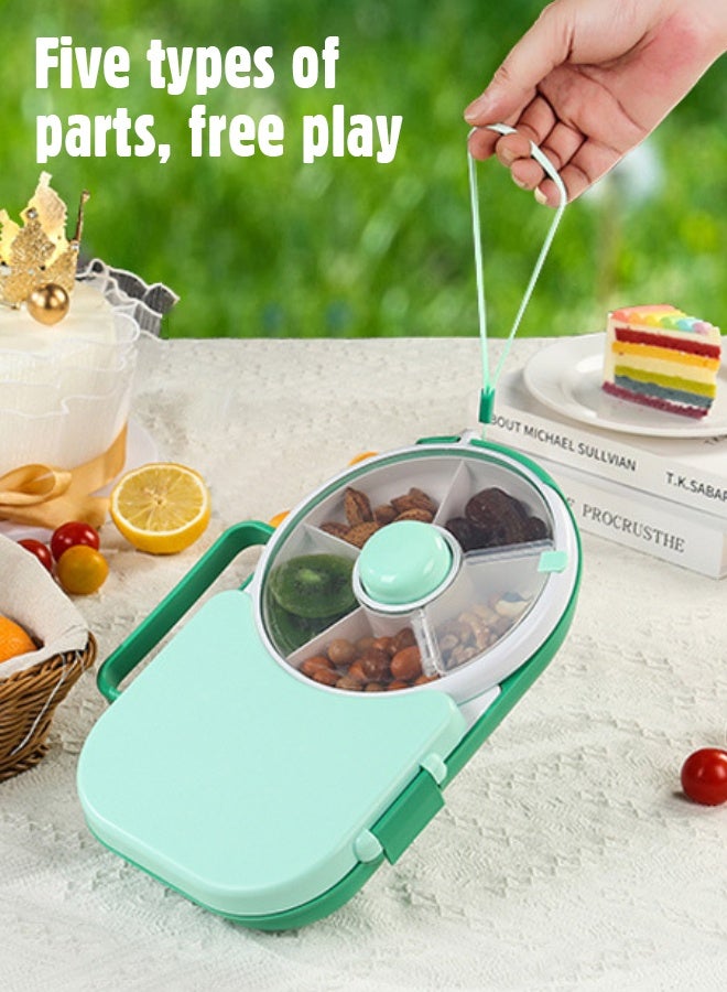 Soft Touch Baby Lunch Box, Snack Spinner Bento Box with Hand Strap and Sticker Sheet,  2-in-1 Toddler Lunch Container, 5 Small and 1 Large Sandwich Compartment for Home School and Travel (Green) - Image 4