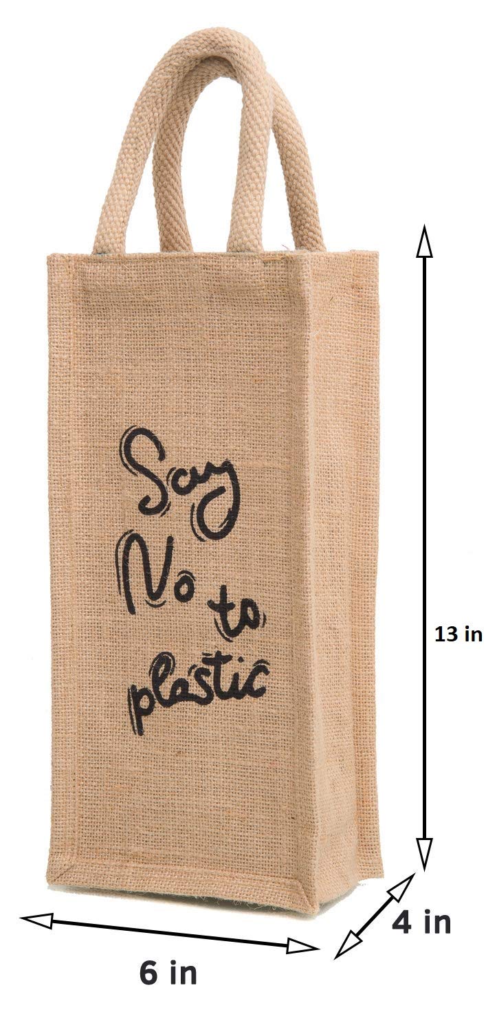 HB Jute Water Bottle Bag Gift or Wine Bottle Carry BagCover No to Plastic Beige - Image 4