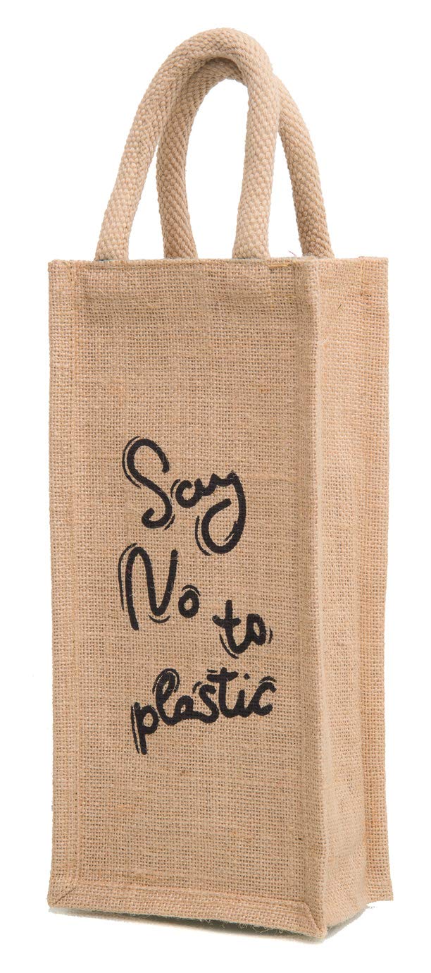 HB Jute Water Bottle Bag Gift or Wine Bottle Carry BagCover No to Plastic Beige - Image 1