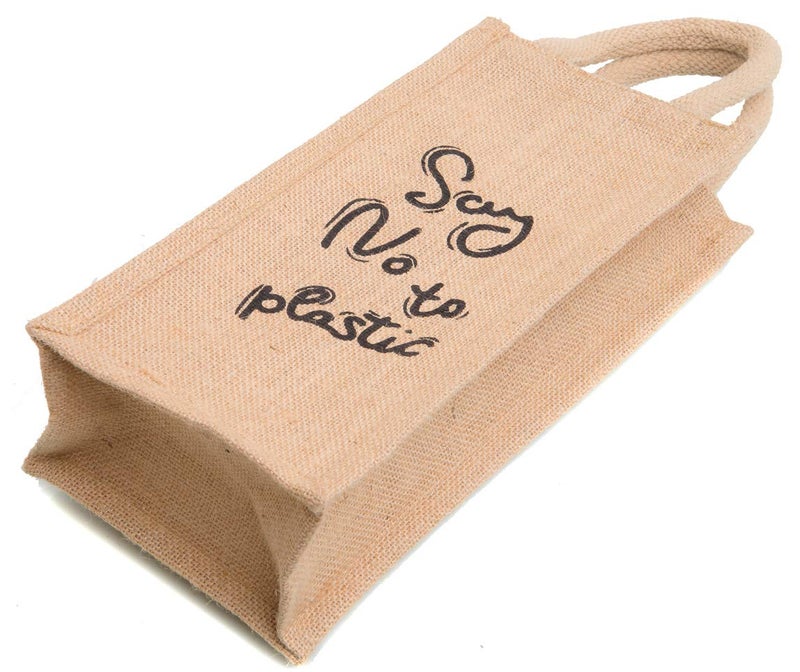HB Jute Water Bottle Bag Gift or Wine Bottle Carry BagCover No to Plastic Beige - Image 2